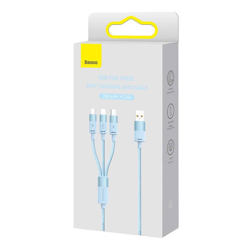 Câble USB 3 en 1 Baseus Starspeed, USB-C + Micro USB + Lightning, 3,5 A, 1,2 m (Bleu)