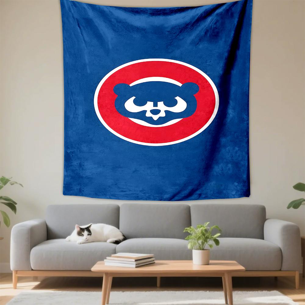 Tapestry Chicago Cubs Bear Logo Blue Red MLB Baseball Wall Hanging Fan Gift Dorm Decor