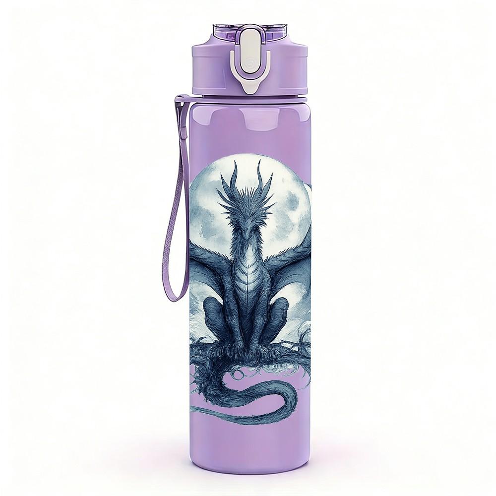 1PC Light Blue Dragon Graphic 750ml Color Plastic Sports Water Bottle Leakproof Flip Straw Lid Suitable for Sports Office Home Use
