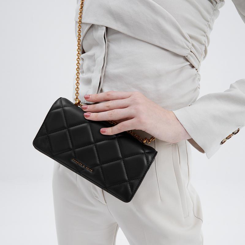 Charles & Keith Dopamine Oil Painting Bag Quilted Chain Small Square Bag Women Crossbody Bag CK6-10680924-WB