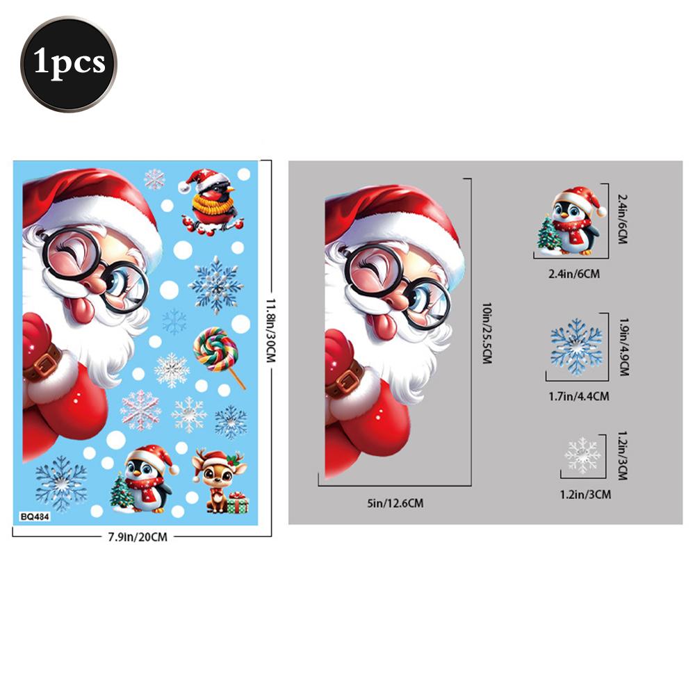 2026 Christmas Window Stickers Santa Claus Reindeer Snowmen PVC Static Glass Stickers No Glue Reusable Christmas Home Decoration