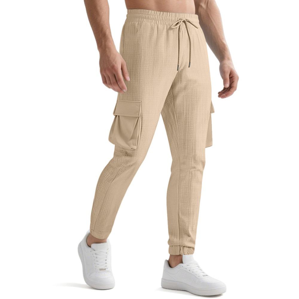 Men's Casual Cargo Pants Multi-Pocket Outdoor Hiking Work Drawstring Pants for Spring Autumn Travel Camping
