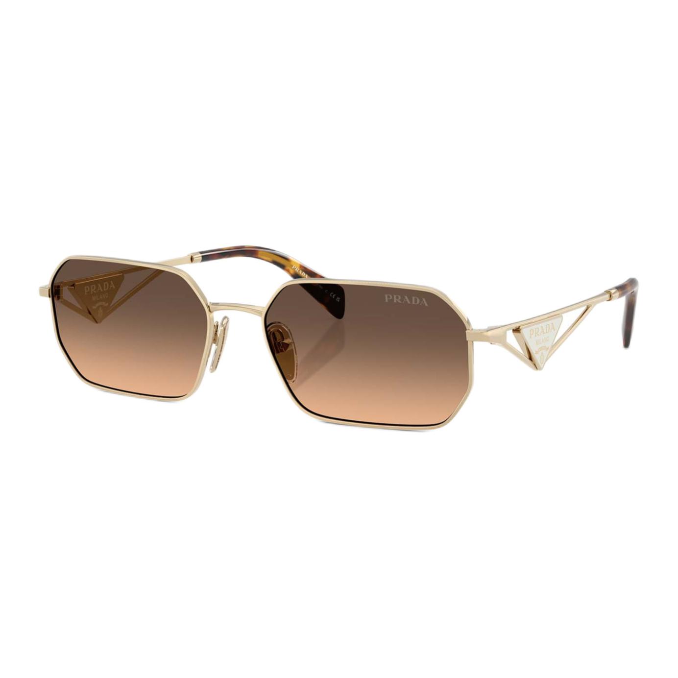 

Prada Logo Metal Square Sunglasses Women sunglasses Gold PR-A51SZVN50C Basic Packaging-Eyeglass Case+Box,58,Brown