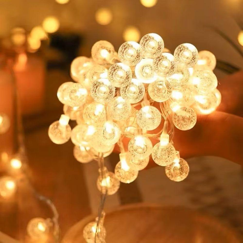 14 LED Crystal Ball String LED Diwali Lights for Decoration for Home 4 Mtr Warm White Waterproof Decorative Lights