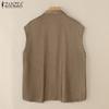 ZANZEA Women Summer Shirt Collar Sleeveless Loose Shirts