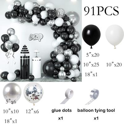 Guirnalda de Globos Blanco y Negro Arco de Globos Metálico Plateado con Confeti Kit Decoración Año Nuevo Fiesta de Cumpleaños Boda Graduación Globos