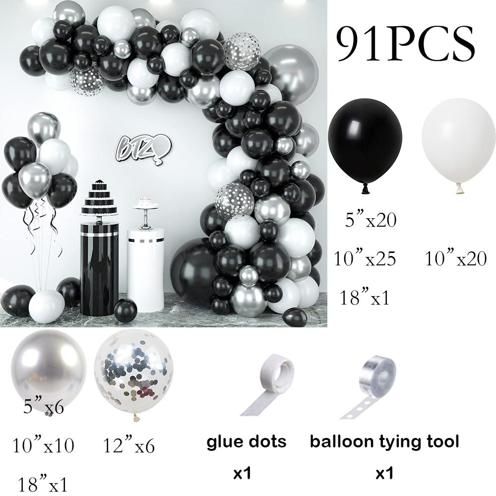 

Black White Balloons Garland Metal Silver Confetti Balloon Arch Kit New Year Birthday Party Wedding Graduation Decoration Globos As Picture