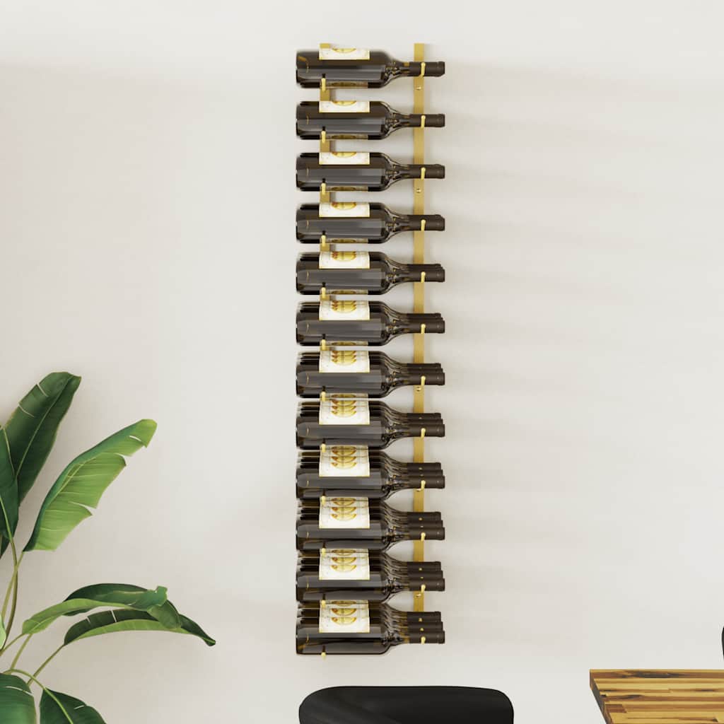 vidaXL Wall Mounted Wine Rack for 36 Bottles Golden Iron