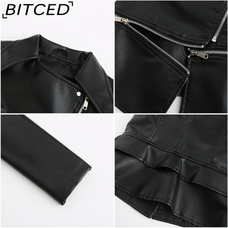 BITCED Women's Leather Jacket with Detachable Hem Spring/Autumn Coat Fashionable Casual Jacket