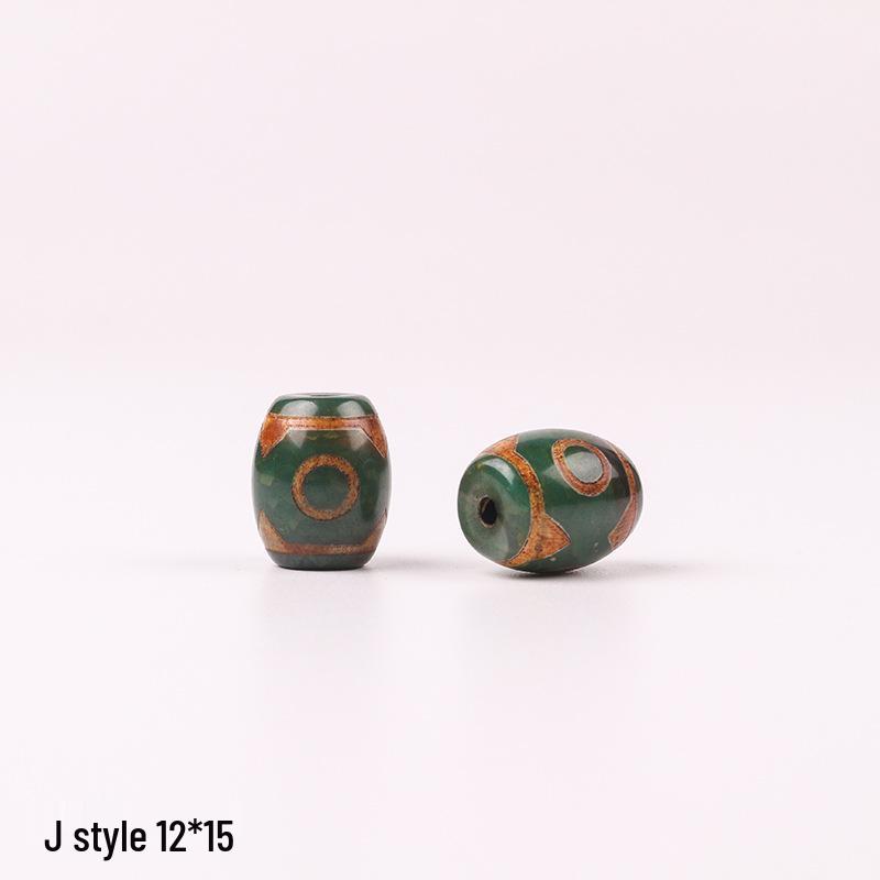 Tibetan Three-Eyed Dark Green Agate Dzi Pendant Necklace