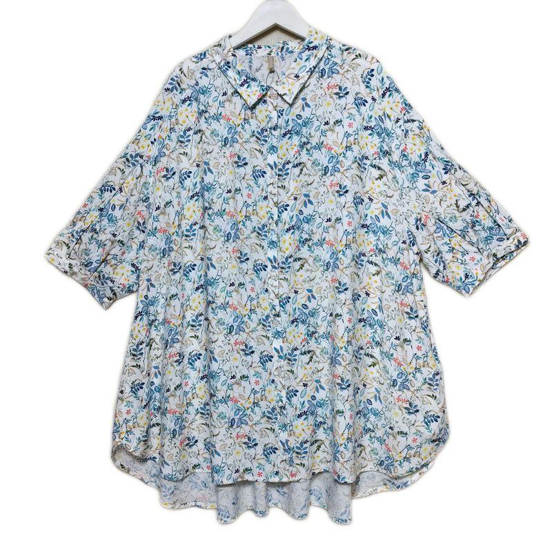 Trade Orders Exported to Japan Tail Goods Rayon Printing V-neck Pullover Dress Loose Casual Plus size Customer Supply Fabric Middle-aged Women Dress