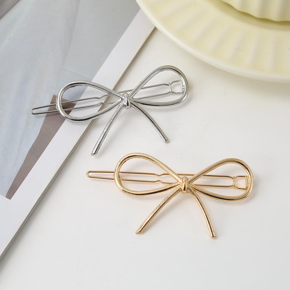 Elegant Smooth Metal Bow Hair Clip - European & American Style Women's Accessory
