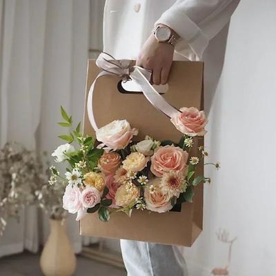 Handheld Bag with Window Opening Flower Box Kraft Paper Multicolor Flower Box Teaching Materials for Floral Packaging  Gift Boxs