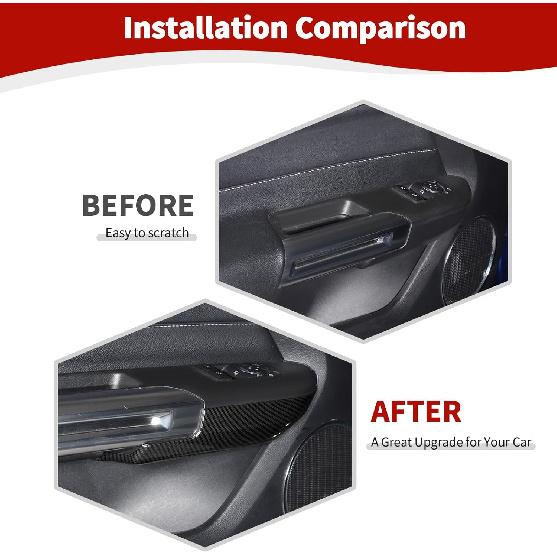 for Mustang Door Armrest Panel Trim Cover Fit for Ford Mustang 2015 up Black Carbon Fiber Interior Accessories 2pcs
