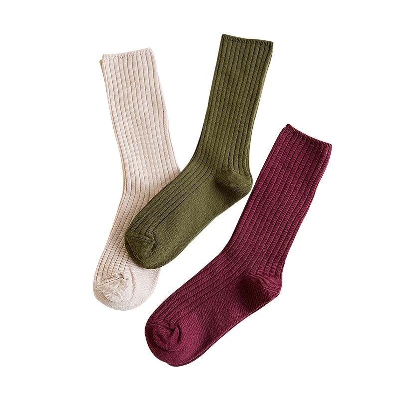 1 Pair Women Cotton Loose Socks Autumn Winter Knitting Solid Color Long Black Pink Korean Japanese Student Girls Stockings Retro