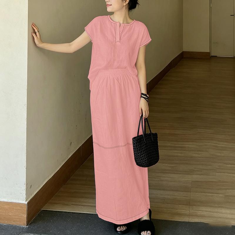 ZANZEA Women Short Sleeve Blouse and Long Skirts Summer Two Piece Suit Sets