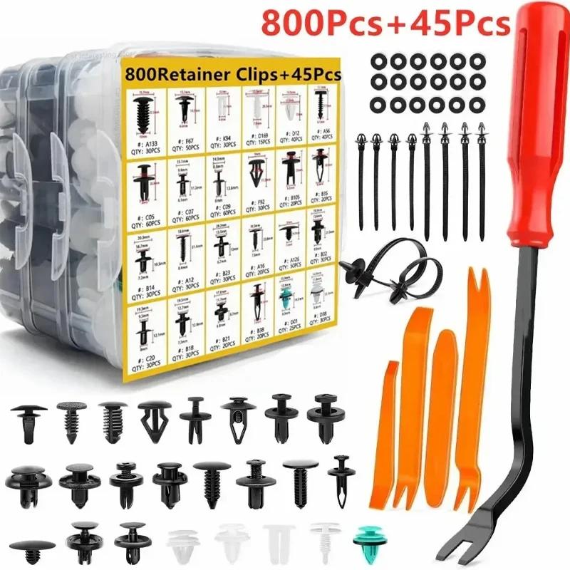 New 845pc-100Pc Car Fastener Clip Kit Fender Rivet Clip Auto Body Push Retainer Pin Rivet Bumper Door Trim Panel Retainer Repair