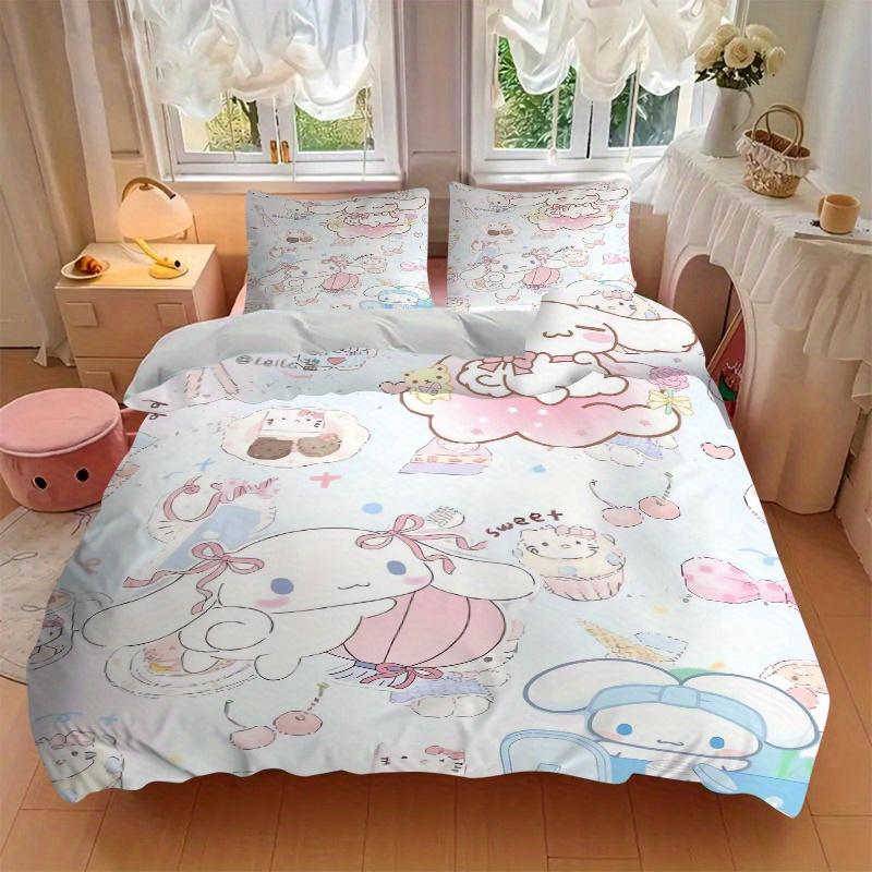 3pcs Sweet Cinnamoroll Theme Printed Quilt Set - Soft and Comfortable Quilt Cover for Bedroom, Guest Room Decorative Bedding Set S091