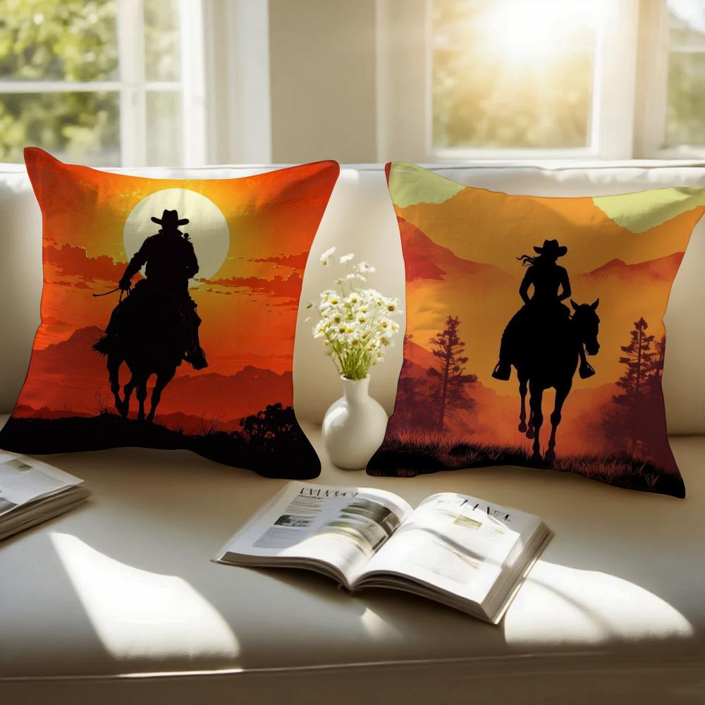 Cool Rider Horse Painting Art Cushion Cover Pillowcase Short Plush Invisible Zipper Room Sofa Cushion Cover