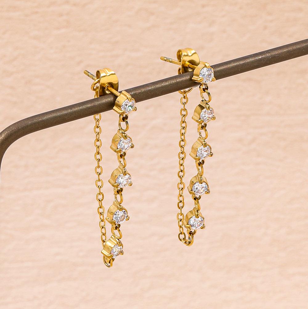Fenny 18K Gold-plated No Fade Fashion Clear&Green Zirconia Tassel Chain Hoop Earring Trend for Women Ladies Jewelry