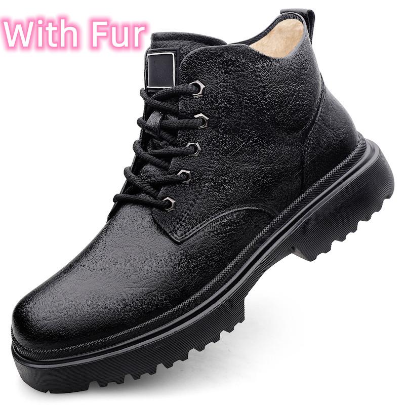 

Men Winter Plush Snow Boots British Style Men Casual Leather Cowboy Boots Business Dress Shoes Lace Up High-top Ankle Boots 38