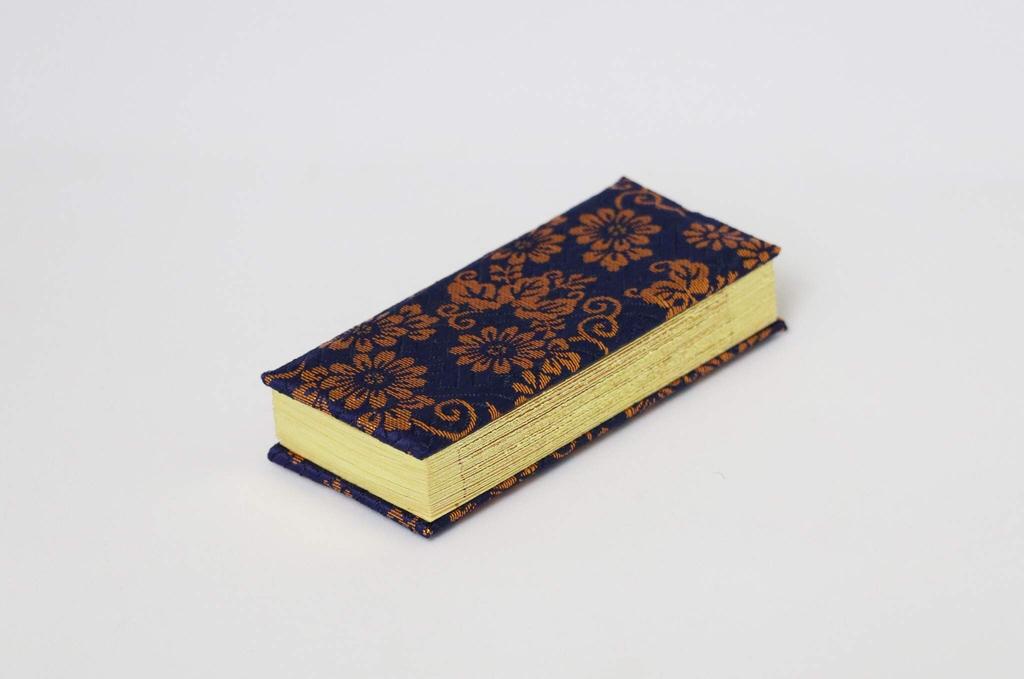Death Register, Gold Brocade with Date, Navy Blue, Torinoko Washi Paper, Kyoto Buddhist Altar, Isemura (5 Inches)