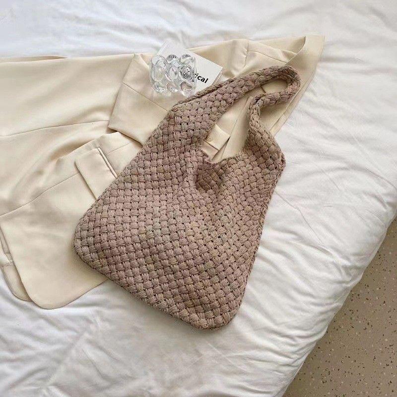 Retro Knitted Wool Tote Bag - Women's Handmade Shoulder Handbag