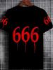 Men's Gothic Horror T-Shirt with Full-Body 666 Blood Drops Print - Black & Red Streetwear Crew Neck Short Sleeve Shirt Suitable for Themed Events,