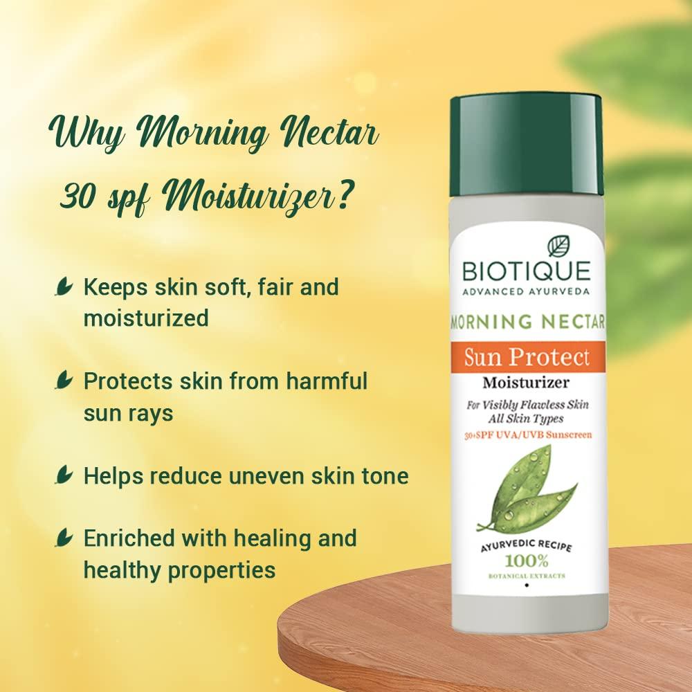 Biotique Morning Nectar SPF 30 Sunscreen Moisturizer – Wild Turmeric & Neem for Flawless Skin – 120 ml
