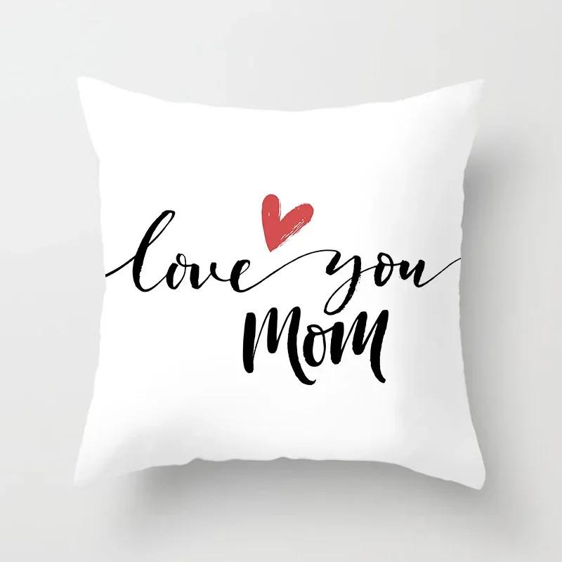 Mother's Day Throw Pillow Cover for Sofa Pillow Case Home Decor Polyester Cushion Cover Gift for Mom Housse De Coussin