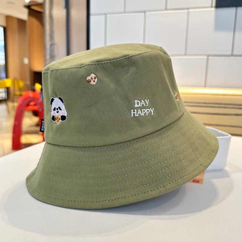 Cute Panda Embroidered Foldable Fisherman Hat For Women Uv Protection Sun Hat For Outdoor Activities