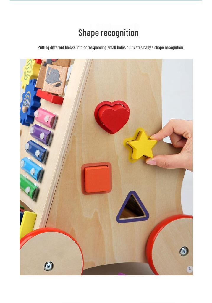 Wooden Multifunctional Toddler Walker with Piano & Shape Sorting