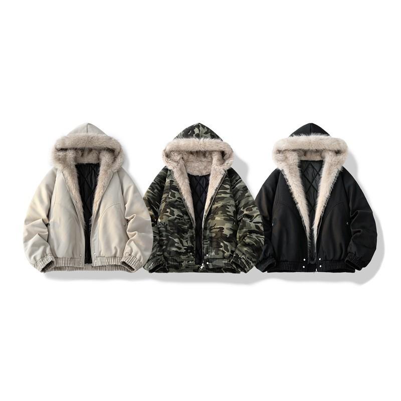 Parker Workwear Cotton Jacket Men and Women Section of The Fall and Winter Hair Collar Cotton Jacket Thickened Couples Paragraph Hooded Cotton Jacket
