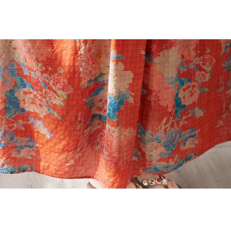 DIMANAF 2025 Summer Plus Size Dress Women Casual Vintage Long Dress Loose Basic Flower Printing Dress