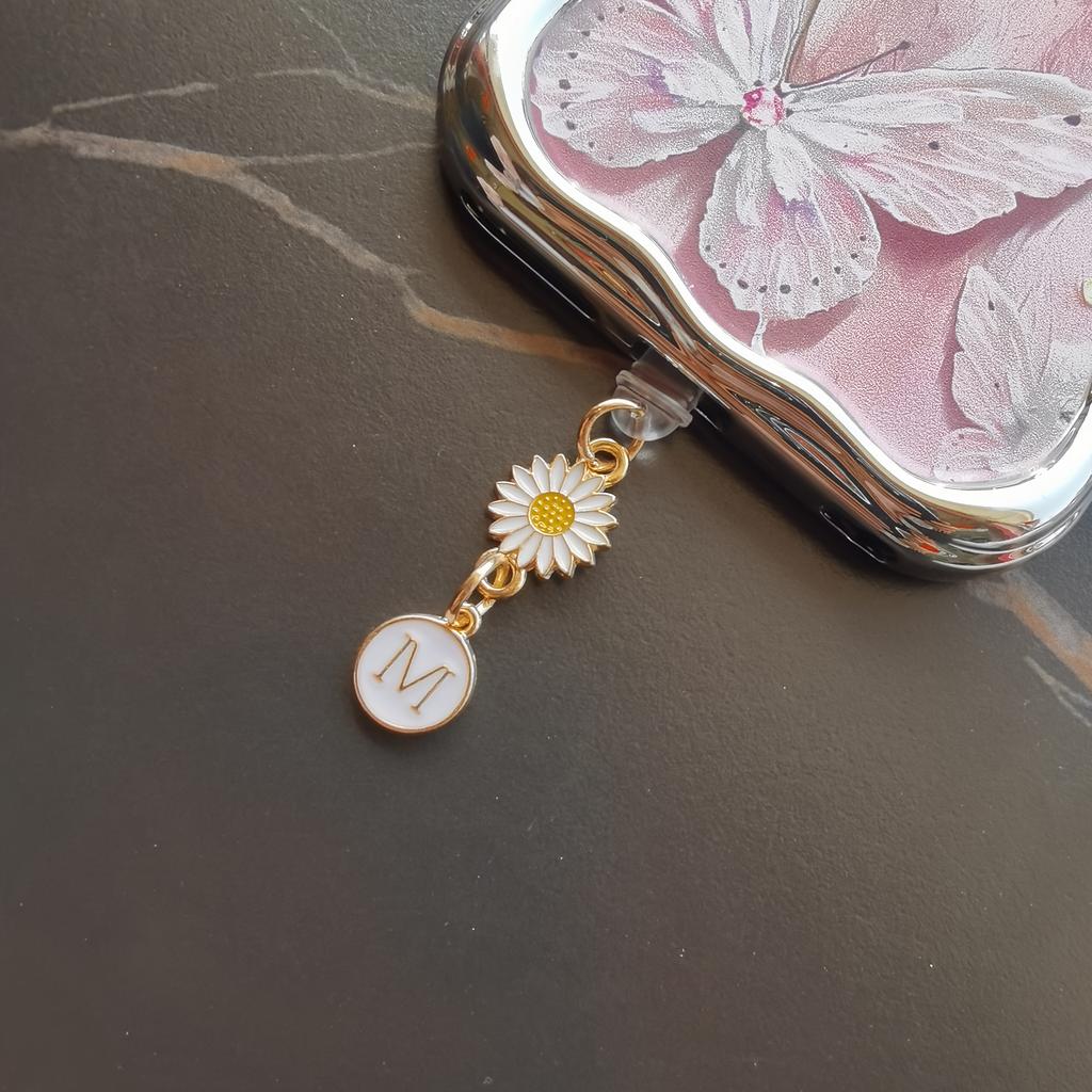 1 szt. Kreatywny stokrotka/słonecznik litera zatyczka przeciwkurzowa do telefonu komórkowego/europejskie i amerykańskie 26 wielkich liter A-Z zawieszka do telefonu komórkowego