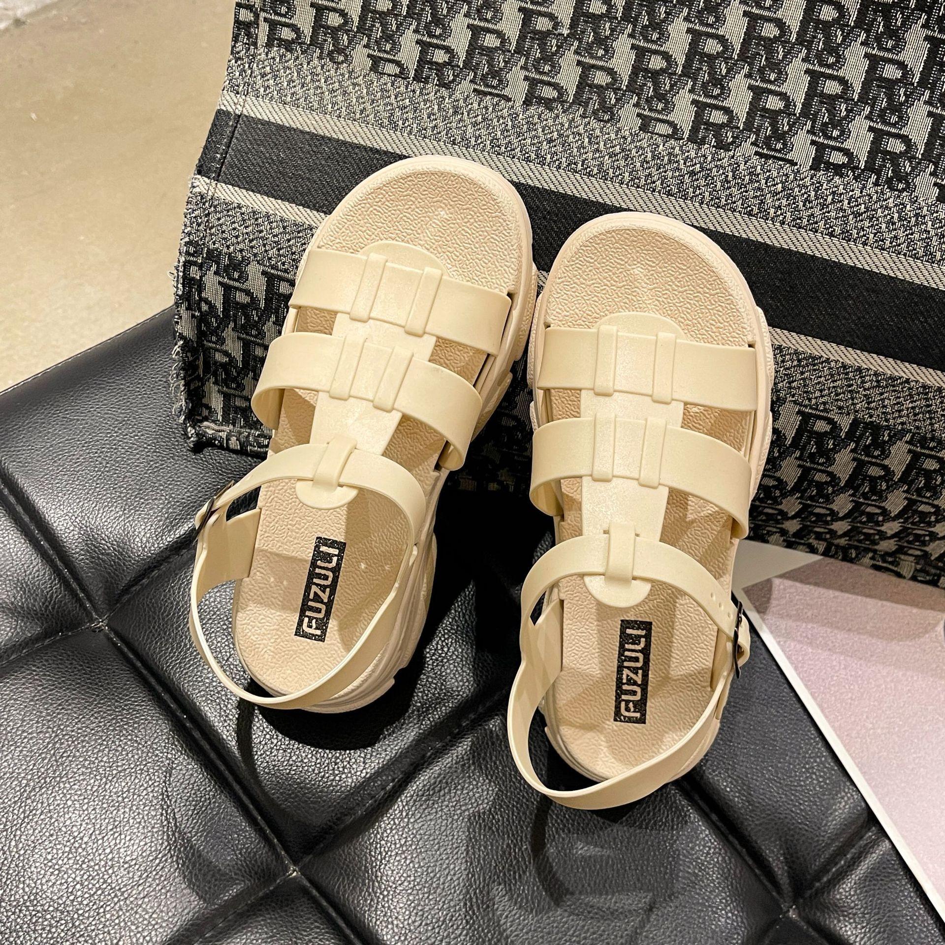 

Римские сандалии женские летние новые модные повседневные сандалии с одним символом на толстой подошве спортивные сандалии в стиле колледжа на одной пуговице 40 бежевый