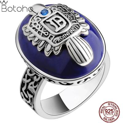 The Vampire Diaries Rings 925 Silver Damon Salvatore Ring Men's With Lapis Lazuli Natural Stone Jewelry