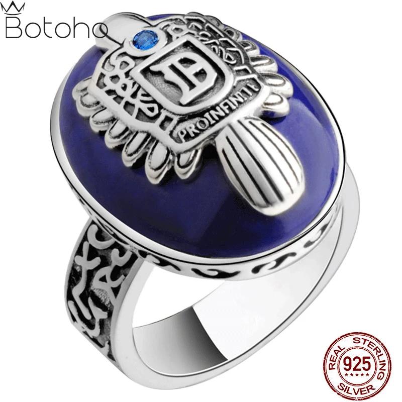 The Vampire Diaries Rings 925 Silver Damon Salvatore Ring Men's With Lapis Lazuli Natural Stone Jewelry