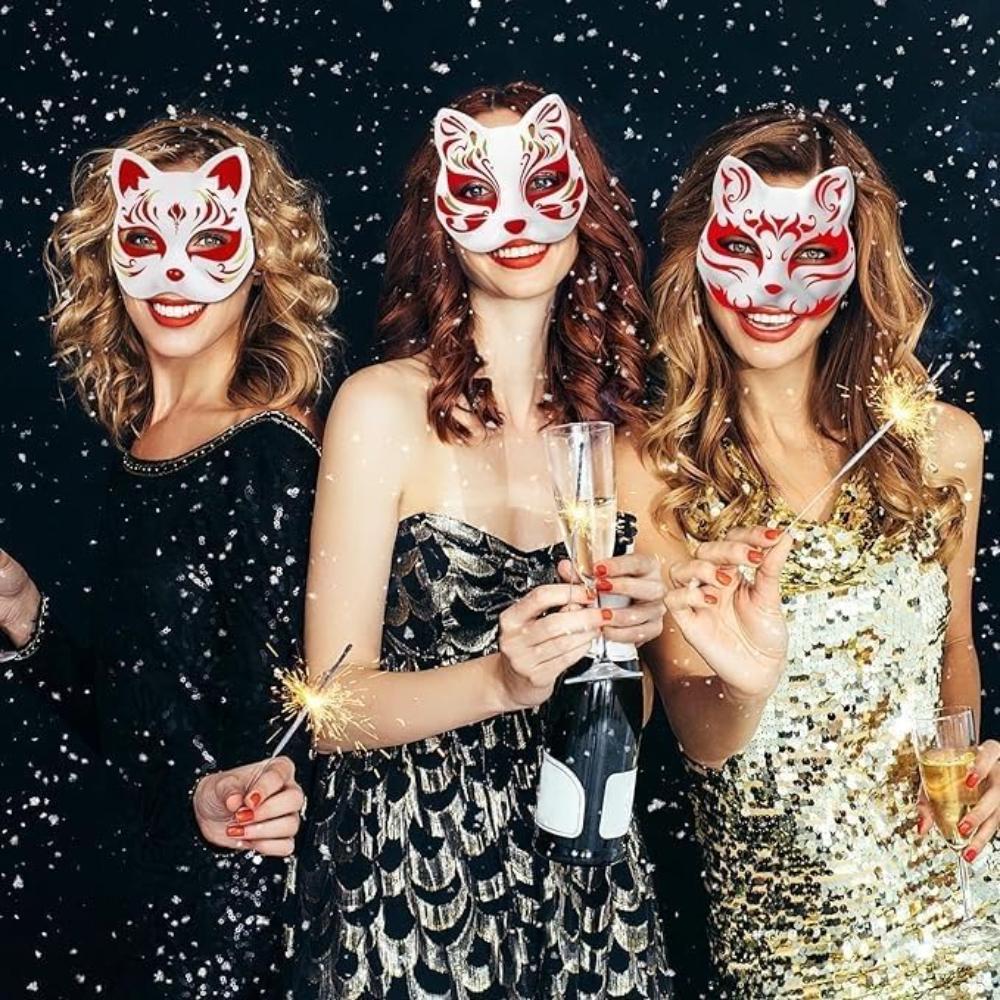Cat Mask DIY White Paper Mask Blank, Hand Painted Face Mask for Halloween, Masquerade Costume, Cosplay Accessory