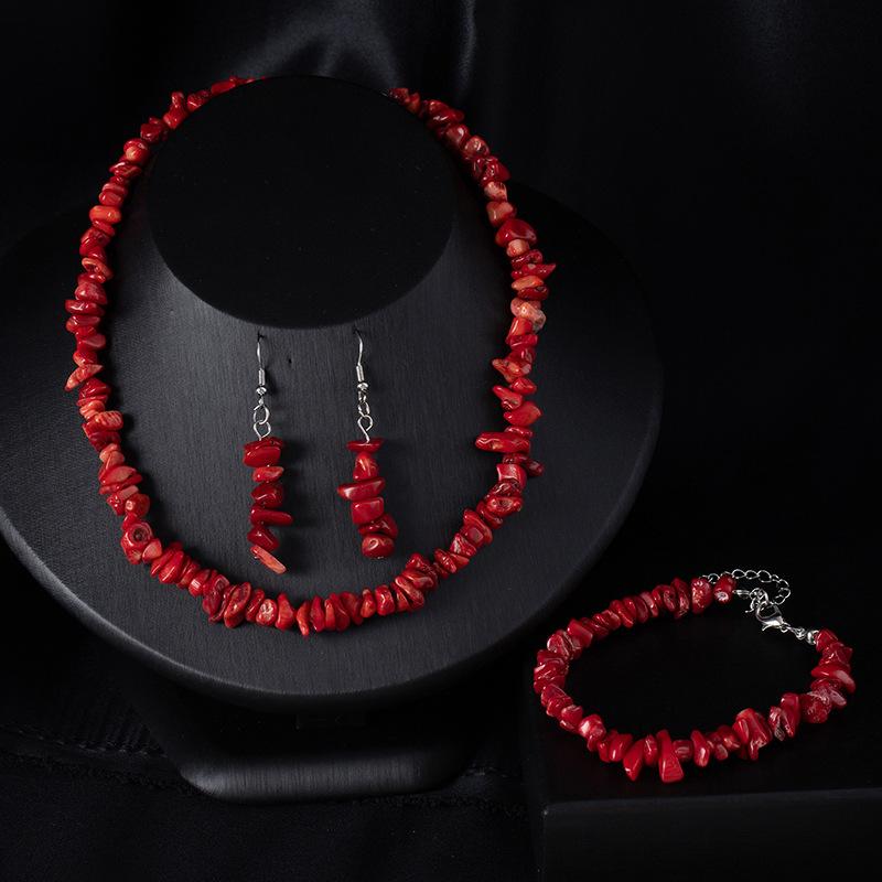 Böhmisches Unregelmäßiges Stein Schmuckset Damen Naturstein Kristallkies Halskette Armband Ohrringe Set