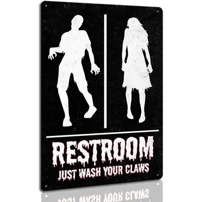 Halloween Zombie Unisex Toilette Metallschild - Lustige Toilettentür-Dekoration für Halloween-Party