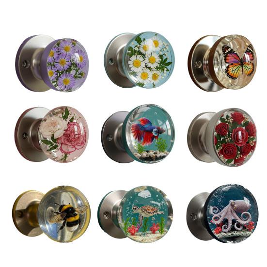 Decorative Door Knob Round Clear Flower Animal Door Handle Nature Inspired Home Office Door Knob Hardware Replacement Home Improvement