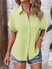 European American Women's Cotton Shirt - 2026 Summer Collection: Solid Color Casual Button-Up