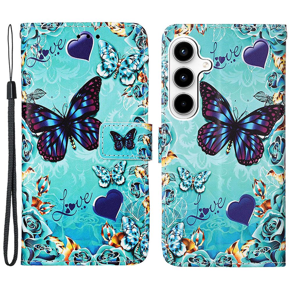 For Samsung Galaxy A35 5G Leather Case with Strap and Card Holder Pattern Printing Phone Stand Cover