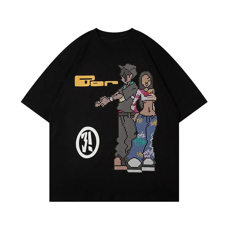 Fashionable Cartoon Style Pure Cotton Summer Clothing Men s Casual Character Print Women s Autumn Y2K Streetwear S разноцветный