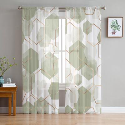 Sage Green Geometric Texture Sheer Window Curtain Tulle Curtains for Livingroom Bedroom Hotel Home Decor Voile Drapes