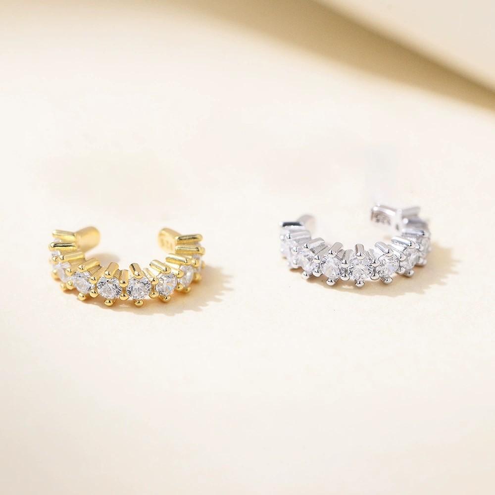 Fashion Jewelry 925 Sterling Silver C-shape Zircon Earrings for Women Clip On Ear Cuff Earring Non Piercing Jewelry
