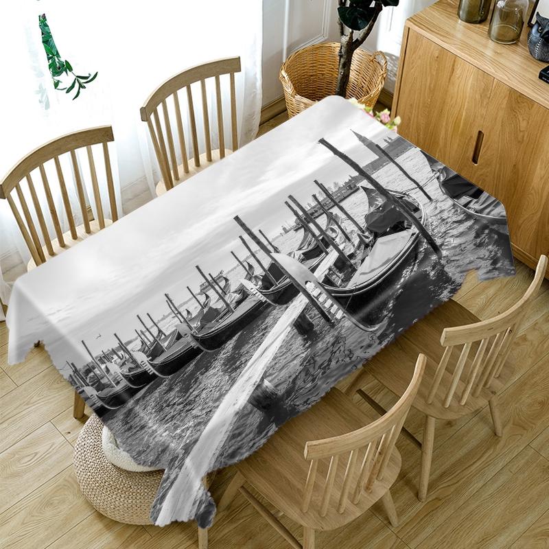 Seascape Sailing Boat Pattern Tablecloth Thicken Cotton Dustproof Rectangular Round For Wedding Picnic Party