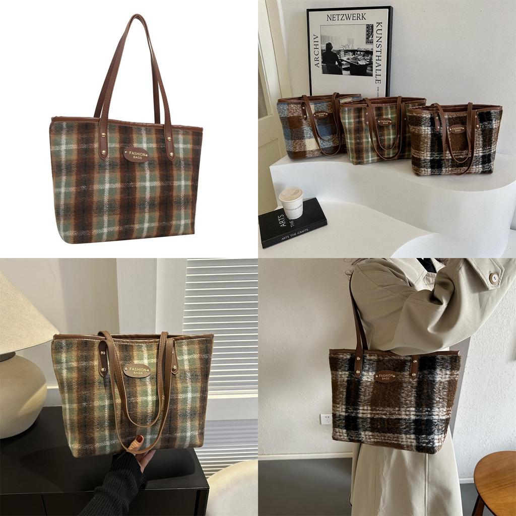 Large Capacity Stylish Plaid Single Shoulder Tote Bag For Women In 2023 Winter
