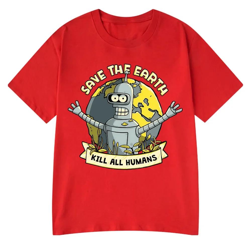 Rettet den Planeten Tötet Alle Menschen Lustige Roboter T-Shirts Herren Damen Kleidung Retro Kurzarm T-Shirts Übergroßes T-Shirt Sommer Shirt